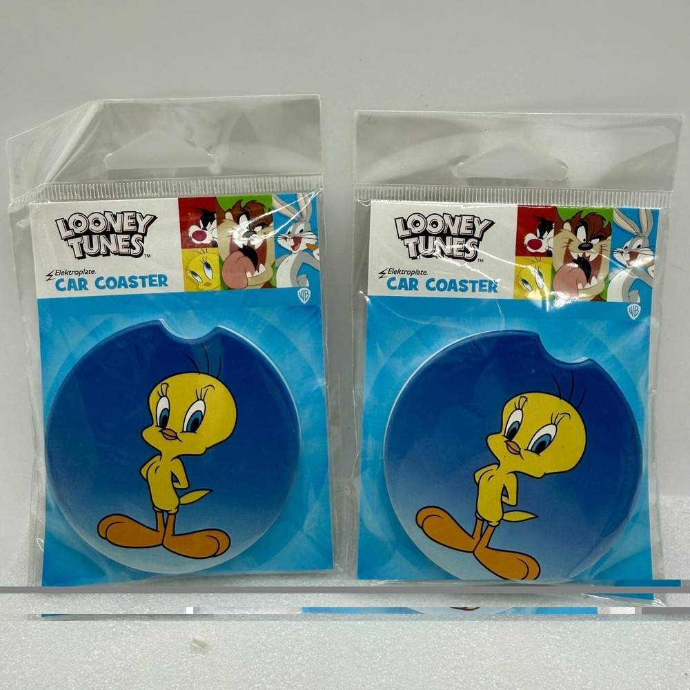 Elektroplate Looney Tunes Tweety Bird Car Coaster Absorbent‎ Stone Lot of 2
